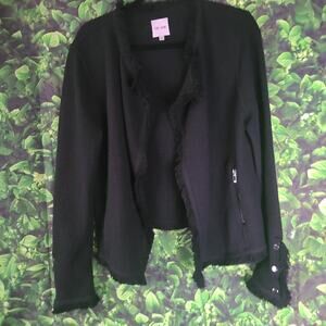 NIC+ZOE Fringe Mix Knit Jacket XXL Black Open Front Cardigan Blazer